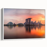 Vintage poster art of Singapore skyline in vibrant colors on a large framed canvas, ideal for living room decor.