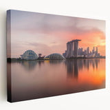 Side view of a stretched canvas featuring a vibrant Singapore skyline, ideal for kitchen wall art.