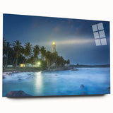 Large abstract wall art print on acrylic, featuring a muted color palette of greens and blues.