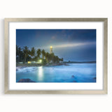 Textured abstract art print depicting a serene Sri Lankan landscape in muted earth tones, framed in silver.