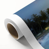 Art Deco style poster of Sri Lanka scenery on rolled canvas, with vibrant green and blue tones, ideal for nursery wall art.