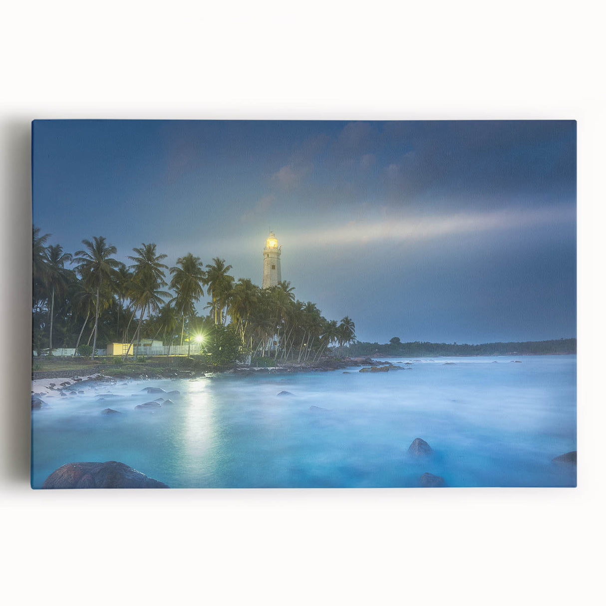 Black and white stretched canvas of Sri Lankan scenery, ideal for kitchen wall art.