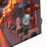 Large abstract wall art featuring a mid-century modernist style Taiwan scenery in muted earth tones on acrylic glass.