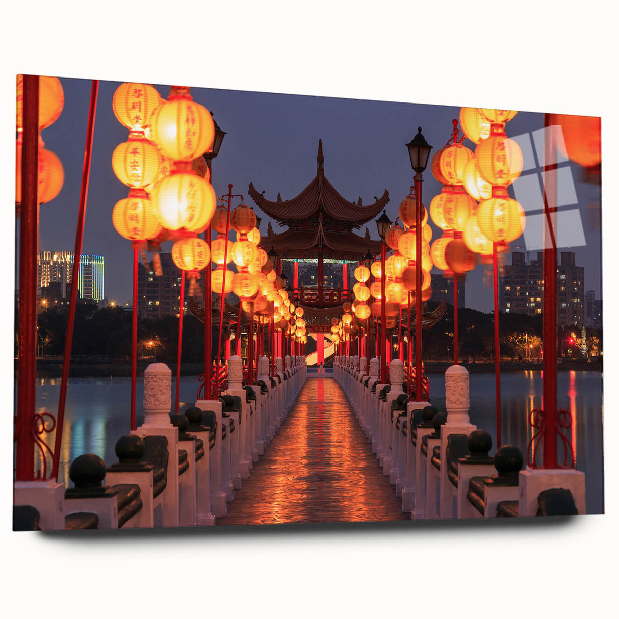 Large abstract wall art of a serene Taiwanese landscape in muted earth tones on acrylic glass.