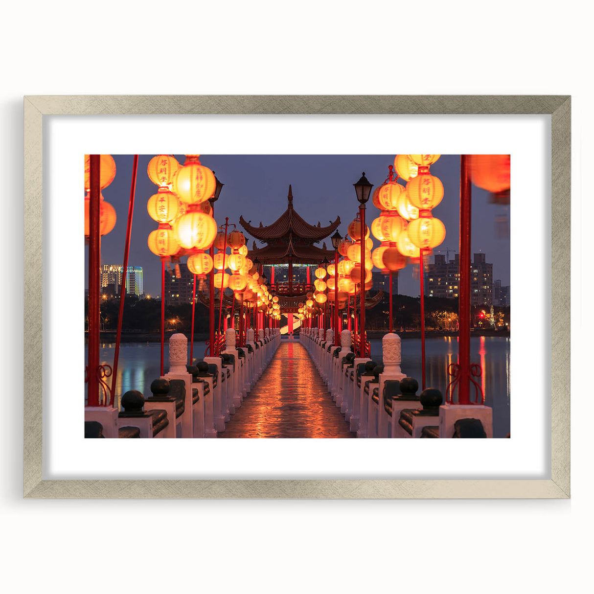 Textured art print of an abstract Taiwan scenery in muted earth tones on a silver-framed canvas, suitable for bedroom decor.