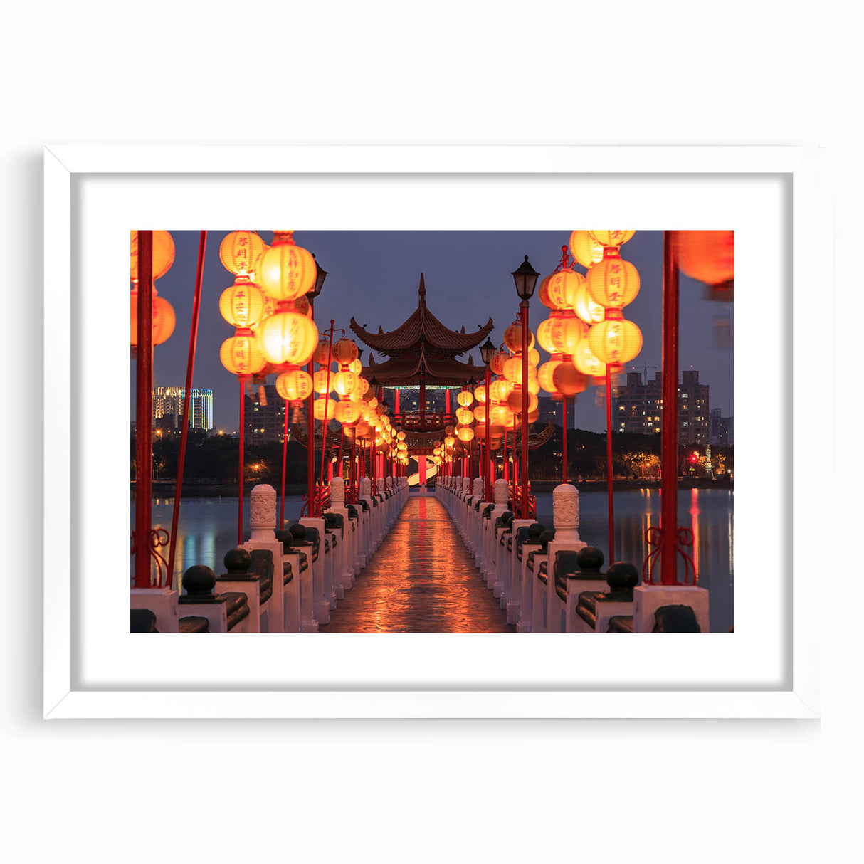Abstract art print of a Taiwanese landscape in muted earth tones on a framed white canvas, suitable for dining room decor.