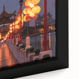 Close-up of a black wall art canvas featuring a colorful, textured Taiwanese landscape, ideal for living room decor.