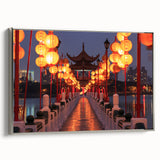 Framed canvas of a vintage-style Taiwanese landscape featuring colorful art on a black background.