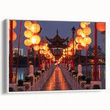 Vintage poster art of a Taiwanese landscape in vibrant colors on a framed canvas, ideal for living room decor.