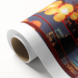 Art deco poster of a serene Taiwanese landscape on rolled canvas, in soft green and blue tones, ideal for nursery wall art.