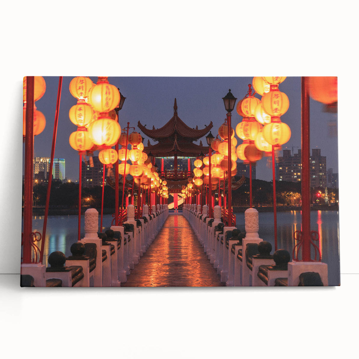 Black and white stretched canvas featuring a serene Taiwanese landscape, ideal for kitchen wall art or bedroom ambiance.