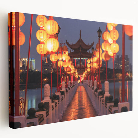 Large canvas print of a serene Taiwanese landscape in soft green and blue tones, suitable for kitchen wall art.