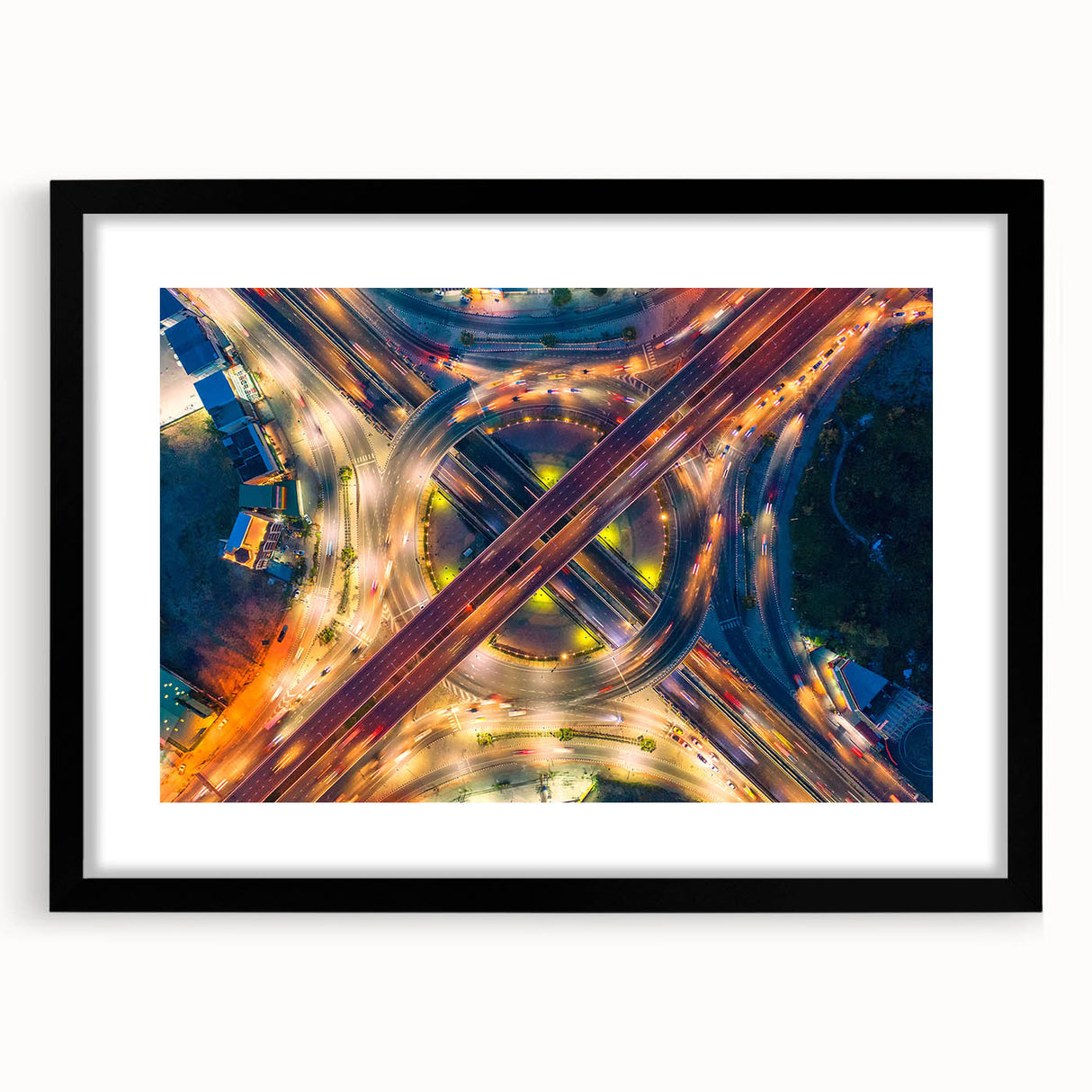 Extra large abstract art print of Bangkok skyline in vibrant colors on a textured canvas, ideal for living room decor.