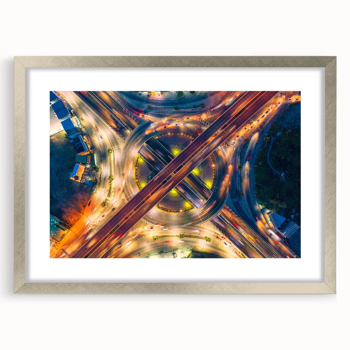 Textured abstract art print of Bangkok skyline in muted gray and silver tones on a framed canvas, suitable for bedroom decor.