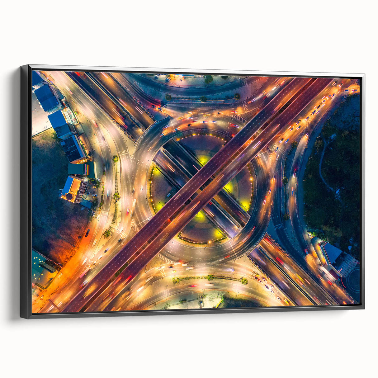Black and white landscape painting of Bangkok on framed canvas, suitable for bedroom wall decor.