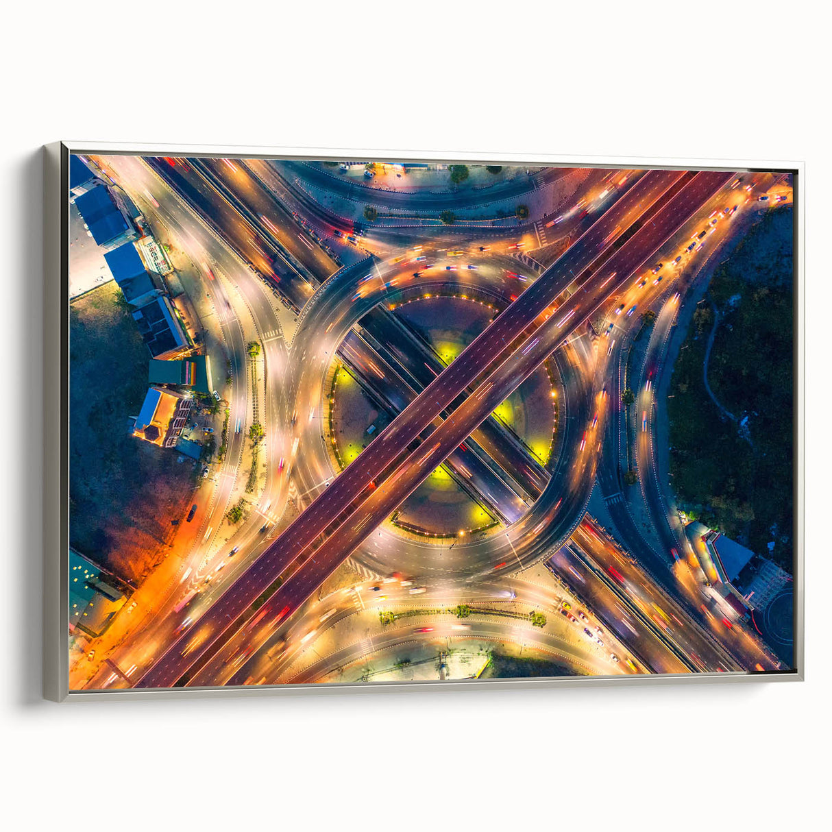 Landscape art painting of Bangkok featuring vibrant colors on a framed canvas, ideal for modern living room decor.