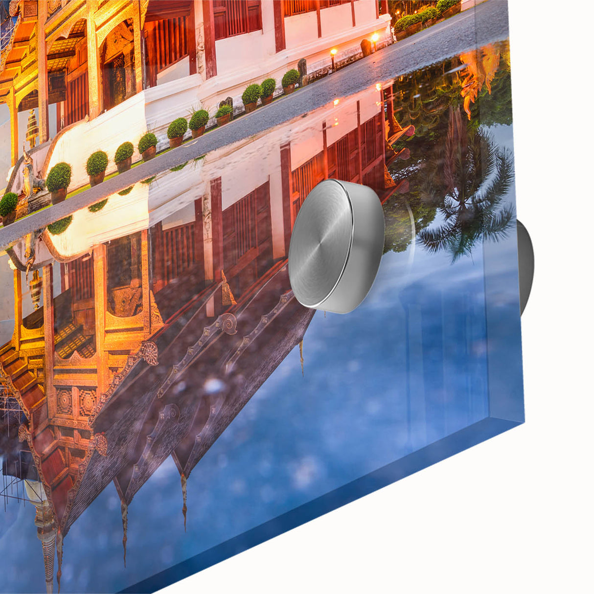 Large abstract wall art depicting a serene Thai landscape in muted earth tones, printed on acrylic glass.