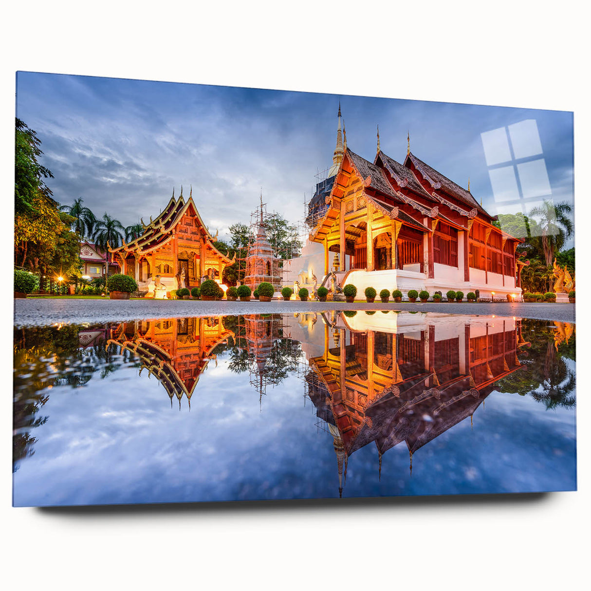 Large abstract wall art of a Thai landscape in muted earth tones on acrylic glass, ideal for bedroom or dining room decor.