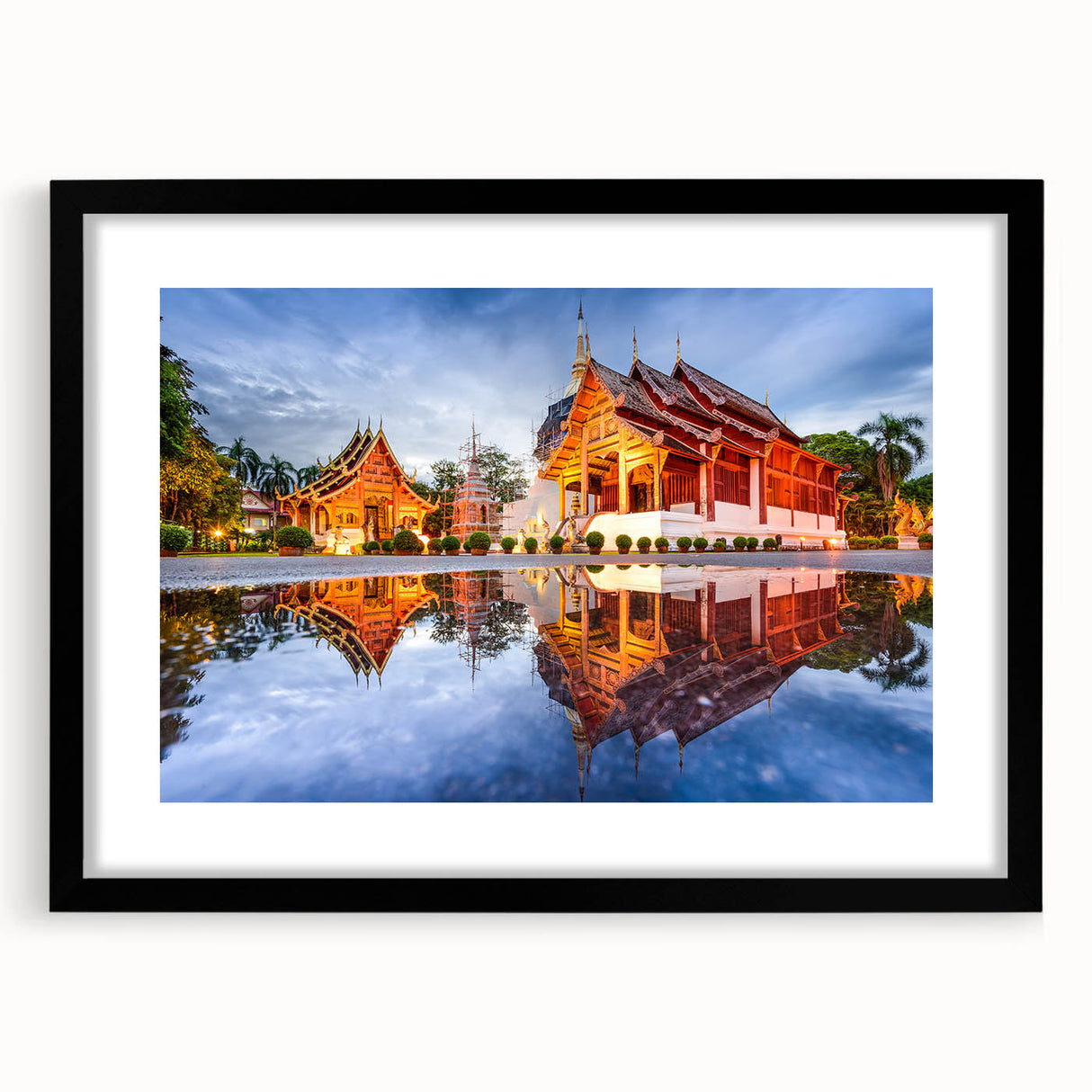Extra large abstract art print of a colorful, textured Thai landscape on a framed black mat, ideal for living room decor.