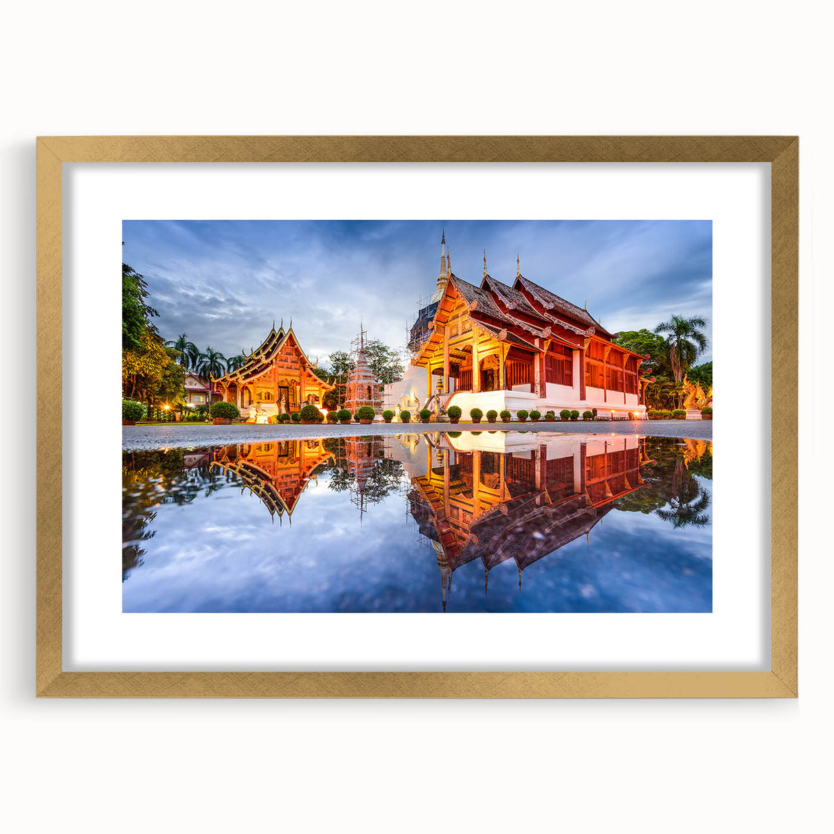 Extra large abstract art print of a textured Thai landscape in muted gold tones, framed, ideal for living room decor.