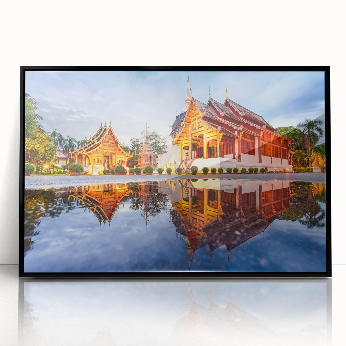 Large abstract wall art depicting a Thai landscape in muted earth tones on a framed acrylic.