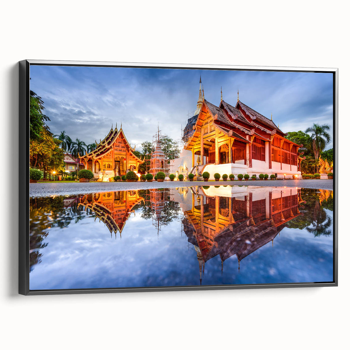 Black and white framed canvas of a Thai landscape, featuring vintage poster art style, ideal for bedroom decor.