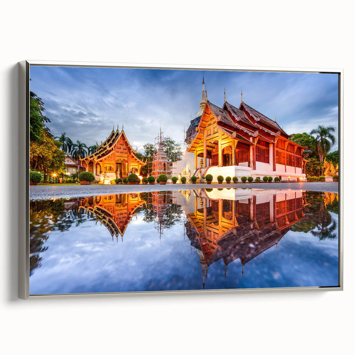 Landscape art painting of a Thai scenery in vibrant colors on a framed canvas, ideal for living room decor.