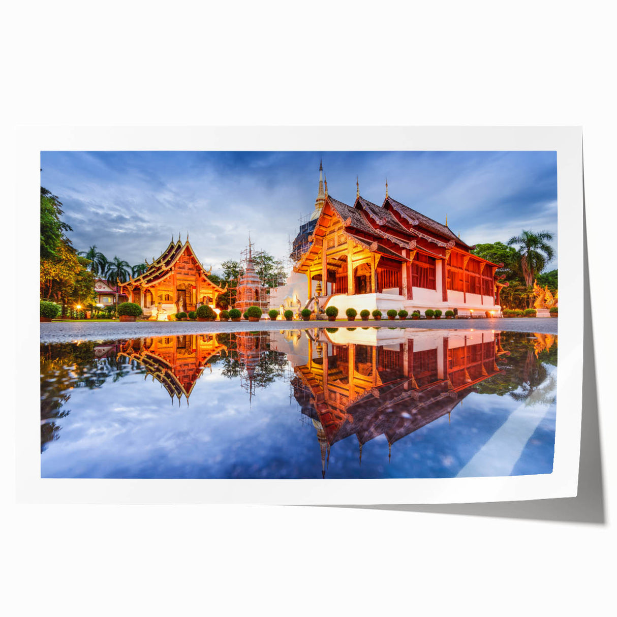 Extra large rolled print of a serene Thai landscape with lush greenery and vibrant flowers, ideal for dining room wall art.