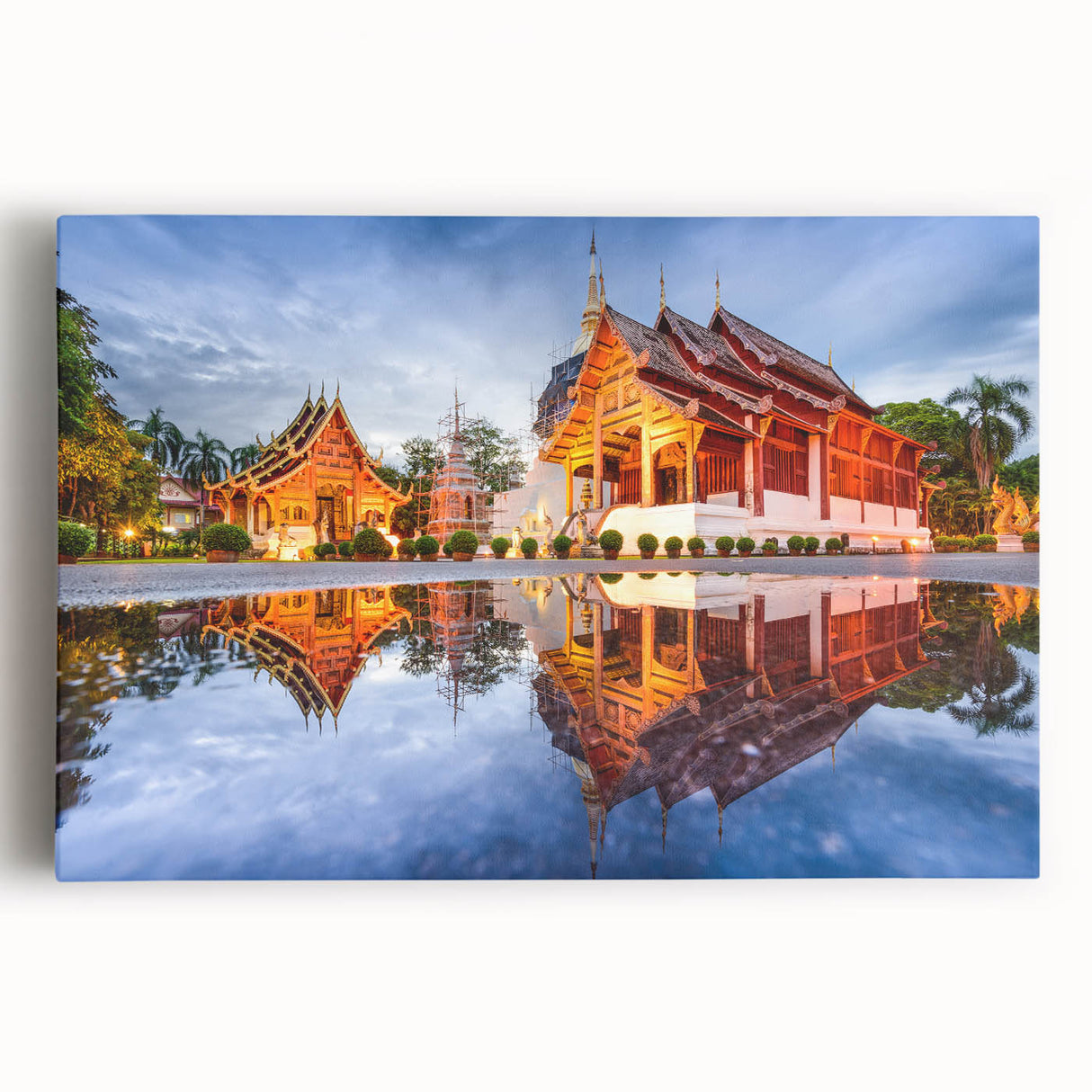 Large black and white stretched canvas of a Thai landscape, ideal for kitchen wall art.