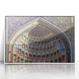 Art deco poster of a Turkish landscape in muted earth tones on a white framed acrylic, ideal for modern nursery wall art.