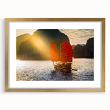 Extra large abstract art print featuring a textured Vietnam scenery in muted earth tones, framed with a gold mat.