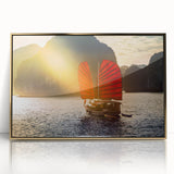 Large art print of a Vietnamese landscape in muted greens and blues, acrylic framed, ideal for modern art wall decor.