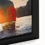 Extra large framed canvas featuring a textured black wall art scene of a Vietnamese landscape with vibrant, colorful details.