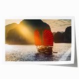 Rolled print of a Vietnamese landscape with lush greenery and floral elements, ideal for art wall dining room.