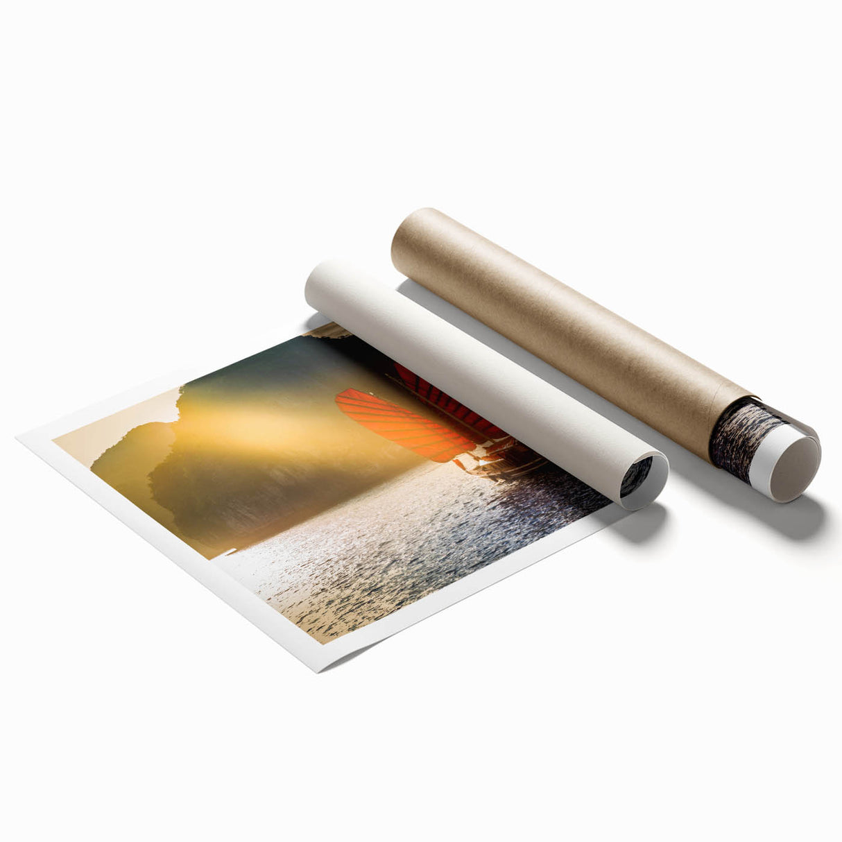 Extra large rolled canvas print depicting a serene Vietnamese landscape with lush greenery and floral elements.