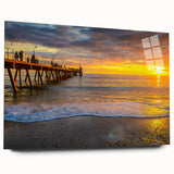 Large abstract wall art of Adelaide scenery in muted blue and green tones on acrylic glass.