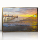 Mid-century modernist art of Adelaide skyline, in gold and blue tones on a framed acrylic, ideal for modern art wall decor.