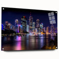 Acrylic print of a large abstract depiction of Brisbane in muted earth tones, ideal for bedroom or dining room decor.