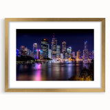 Textured abstract art print of Brisbane scenery in muted earth tones, framed in gold, ideal for bedroom art.