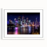 Extra large abstract art print of textured Brisbane scenery in muted earth tones, framed with a white mat.
