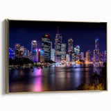 Framed canvas featuring a vintage-style Brisbane landscape with a gold frame.