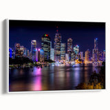 Framed canvas of a vintage-style Brisbane landscape in black and white, ideal for bedroom wall art.