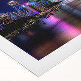 Art deco poster of Brisbane skyline in pastel shades on rolled canvas, suitable for dining room wall art.