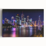 Large black and white stretched canvas of Brisbane skyline, suited for kitchen wall art.