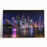 Black and white stretched canvas of Brisbane skyline, ideal for kitchen wall art or bedroom decor.