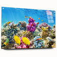 Acrylic print of the Great Barrier Reef in vivid blue and green tones, suitable for bedroom or dining room decor.