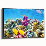 Black and white framed canvas of the Great Barrier Reef landscape, suitable for bedroom wall decor.