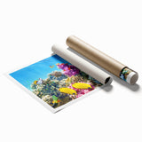 Extra large rolled print of the Great Barrier Reef in vibrant blue and green tones, ideal for classy bathroom wall art.