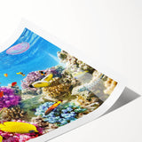 Extra large wall art featuring a line art depiction of the Great Barrier Reef in soft blue and green tones.