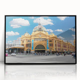 Large abstract wall art depicting Melbourne skyline in muted blue tones on a framed acrylic.